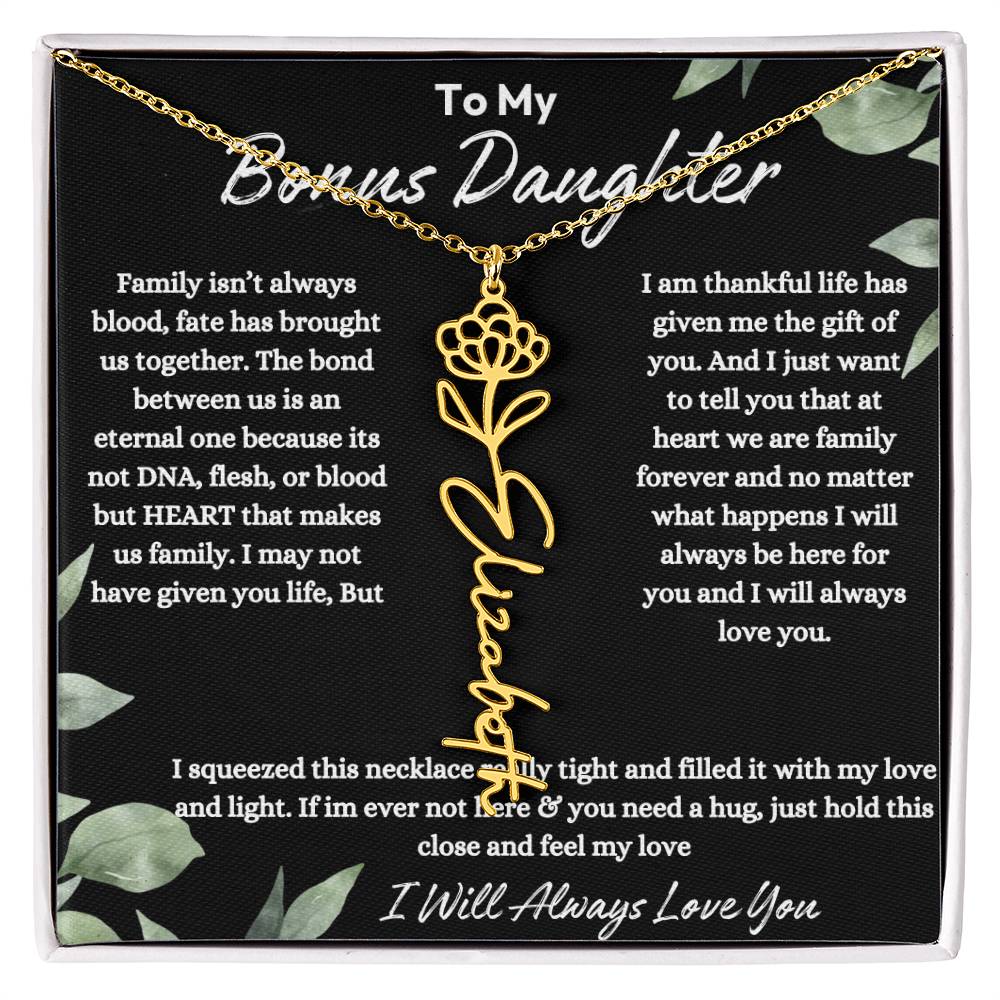 To My Bonus Daughter| At Heart We Are Family |  Birth Flower Necklace