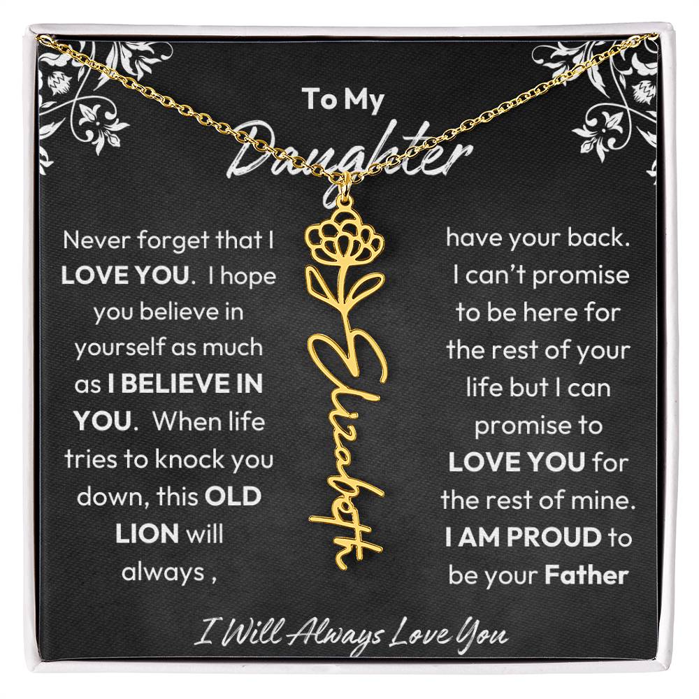 To My Daughter |  Proud To Be Your Father | Birth Flower Necklace | Gold