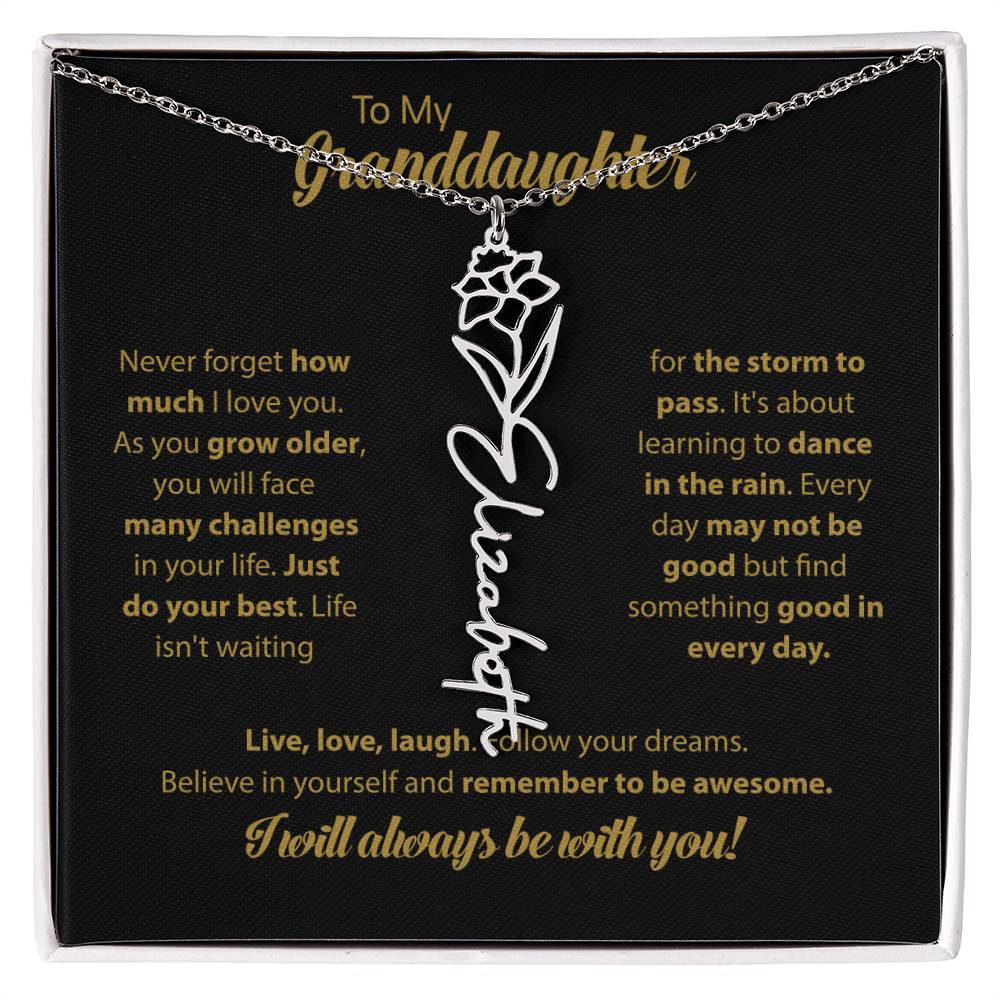 To My Granddaughter | Dance In the Rain |  Personalized Flower Name Necklace