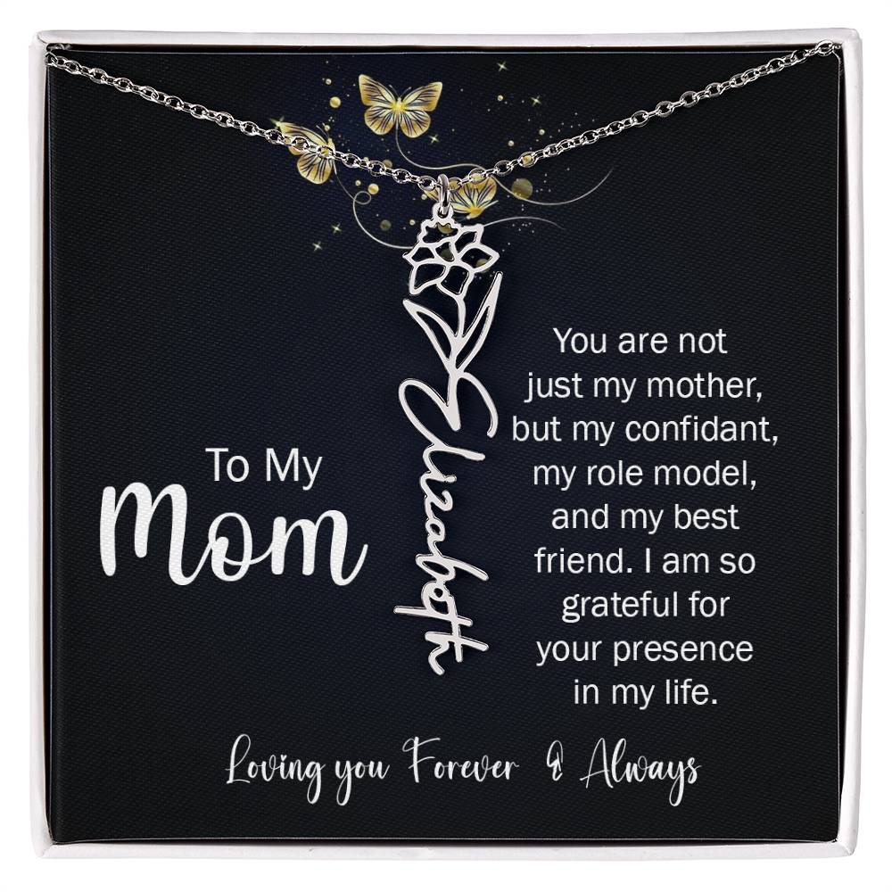 To My Mom | I'm So Grateful | Birth Flower Name Necklace