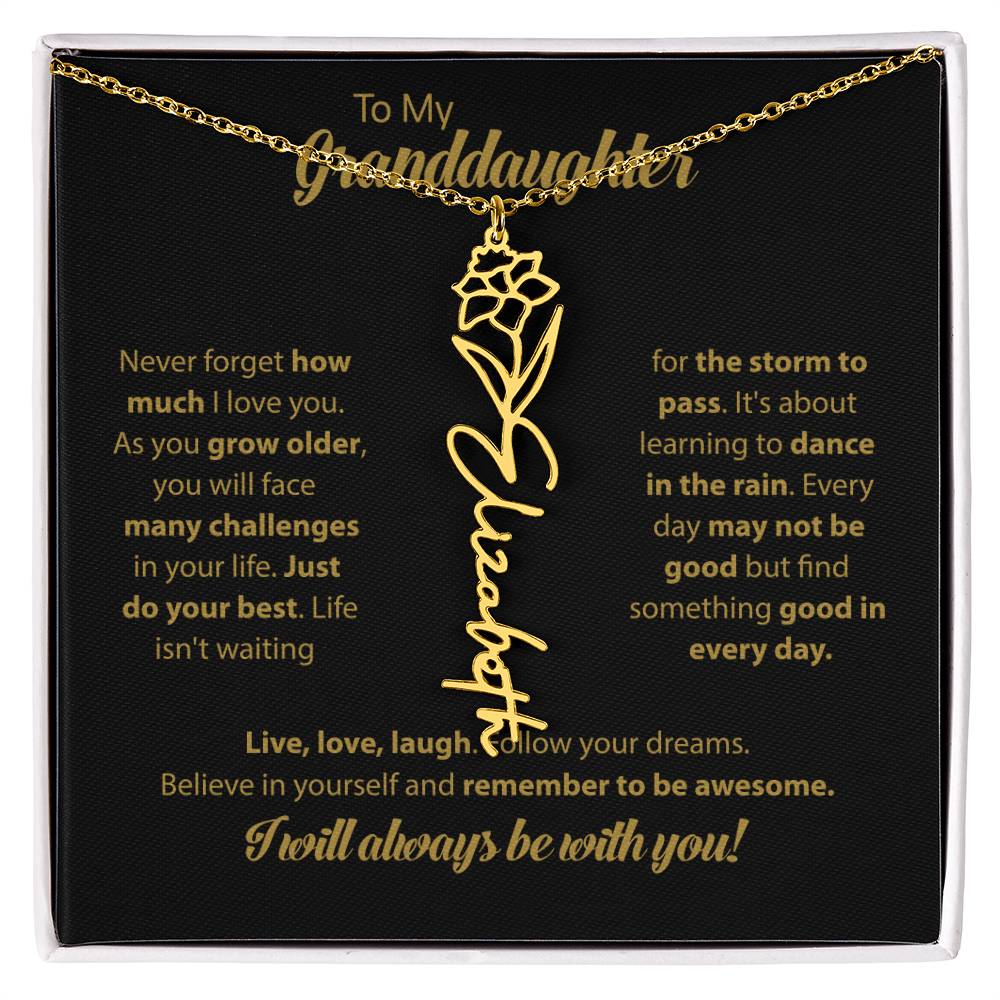 To My Granddaughter | Dance In the Rain |  Personalized Flower Name Necklace