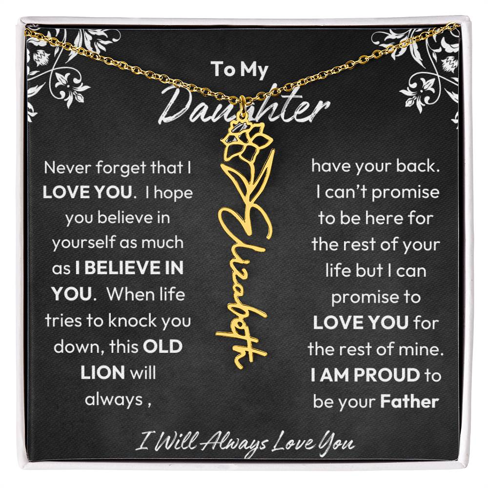 To My Daughter |  Proud To Be Your Father | Birth Flower Necklace | Gold